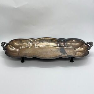 Vintage Silverplate Footed Serving Tray / Dish Unmarked Ornate Antique Style
